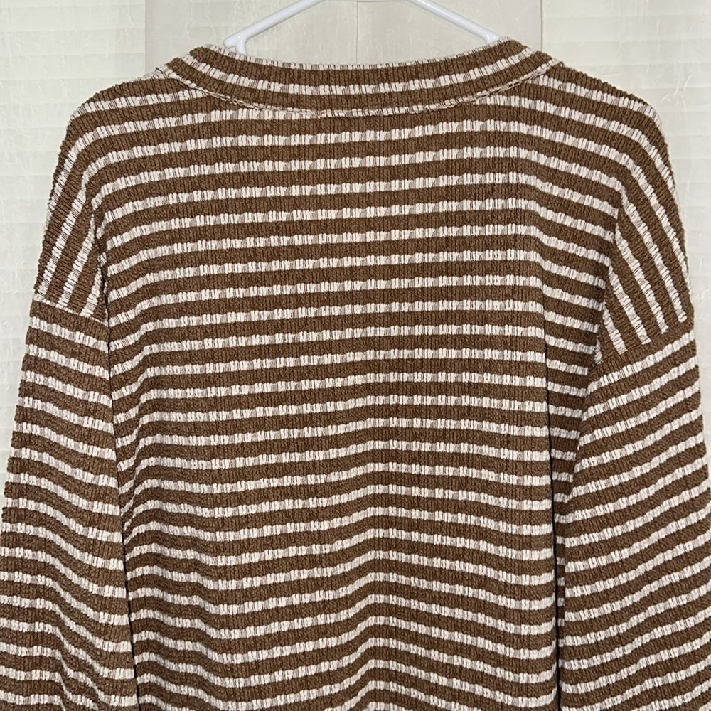 ALTAR’D STATE XS White Tan Soft Striped Kameron Urban Ribbed V-Neck Tunic Top - Picture 11 of 16